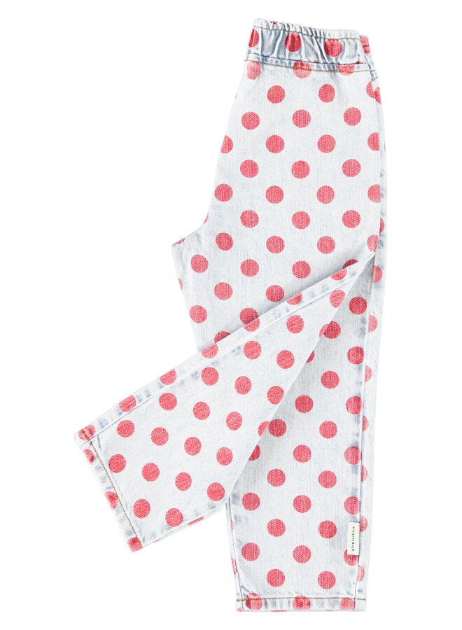 Piupiuchick - Trousers - Light blue denim w/ red dots