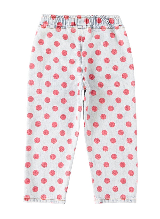 Piupiuchick - Trousers - Light blue denim w/ red dots