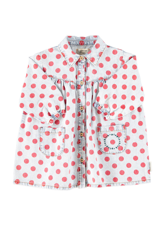 Short dress - Light blue denim w/ red dots
