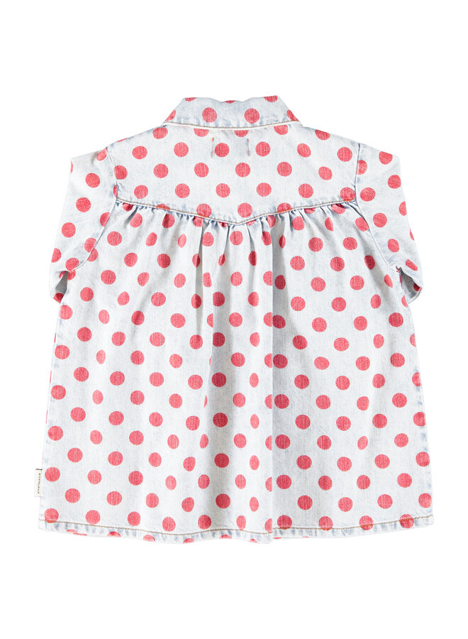 Piupiuchick - Short dress - Light blue denim w/ red dots