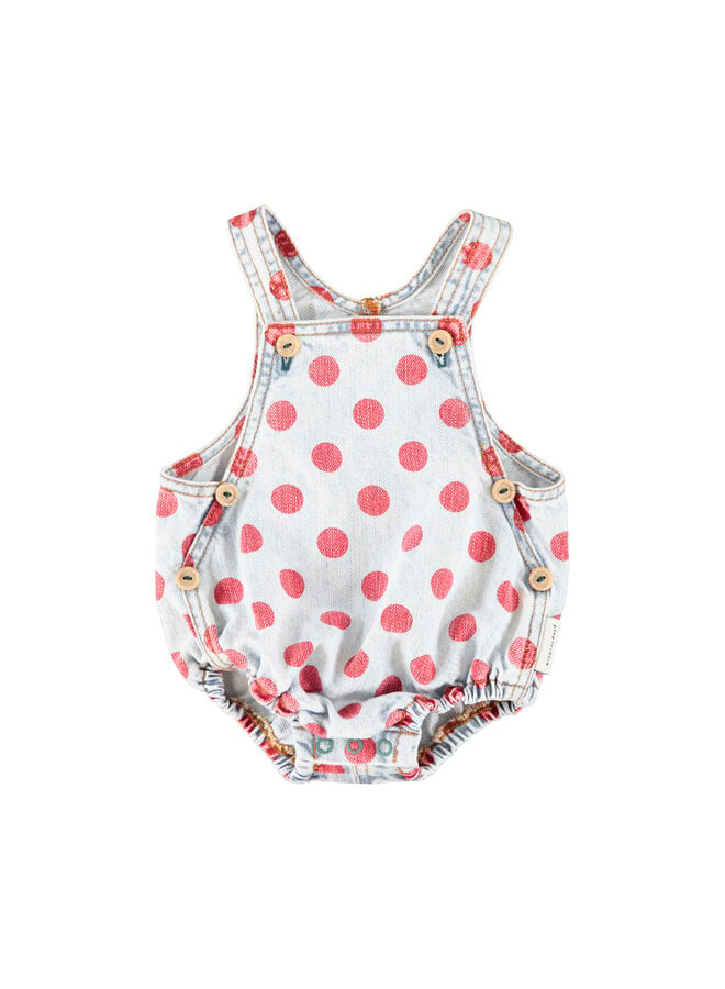 Baby romper - Light blue denim w/ red dots
