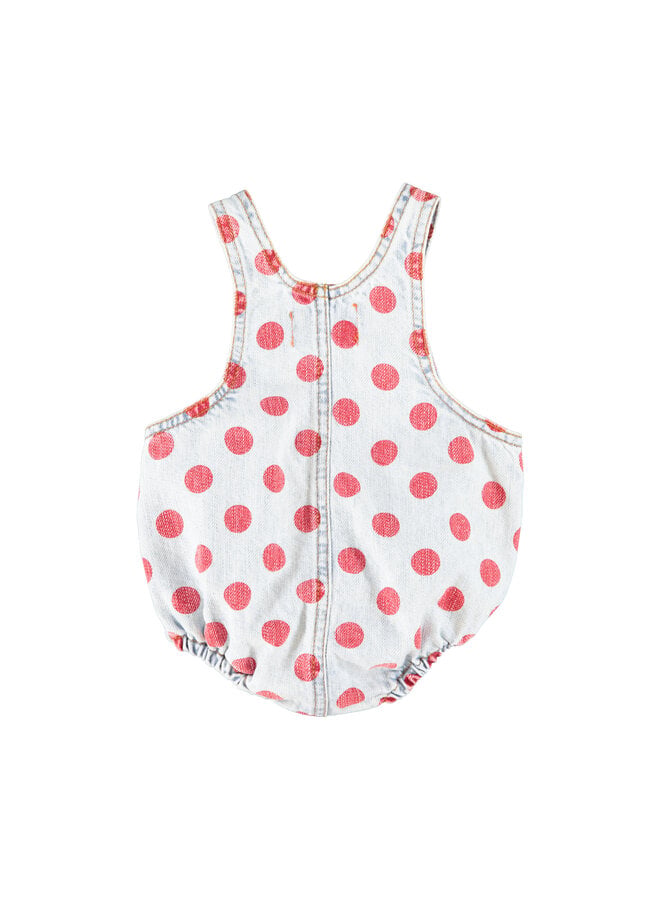 Piupiuchick - Baby romper - Light blue denim w/ red dots