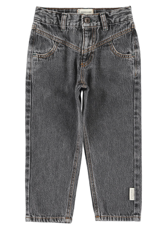 Mom fit trousers - Washed black denim