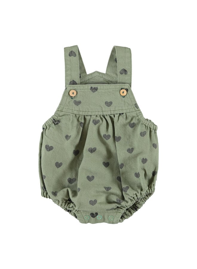 Piupiuchick - Baby romper - Green w/ black hearts