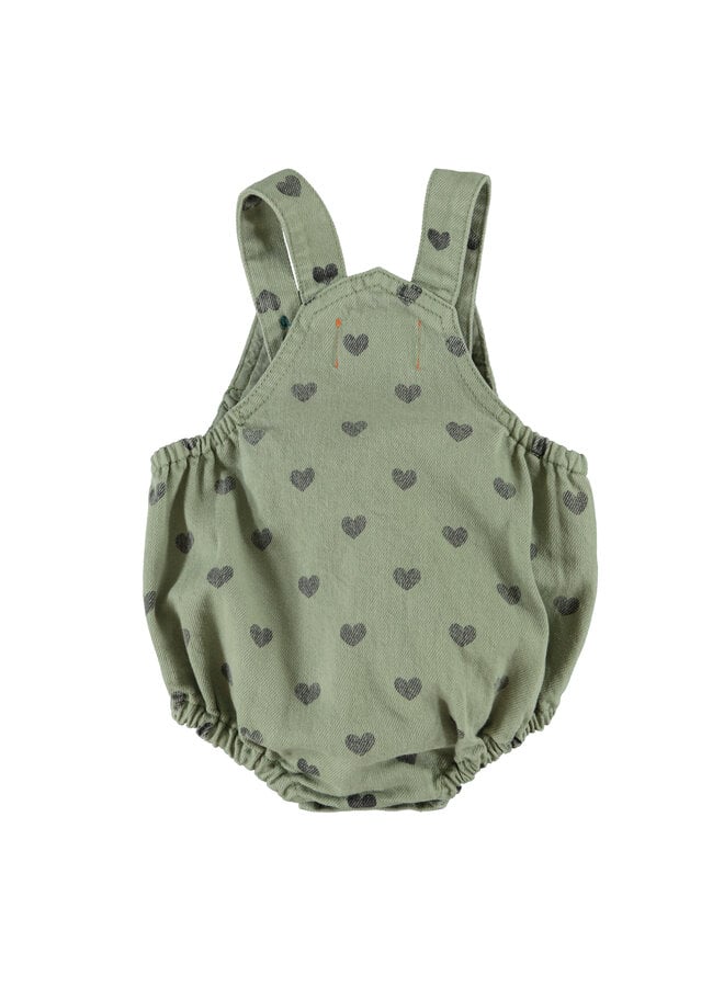 Piupiuchick - Baby romper - Green w/ black hearts
