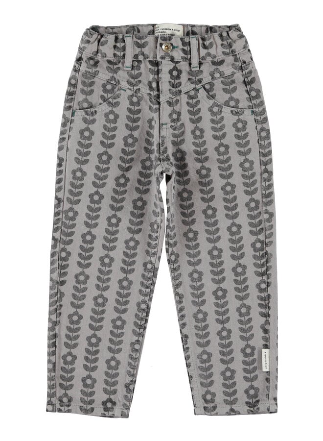 Mom fit trousers - Grey w/ black flowers