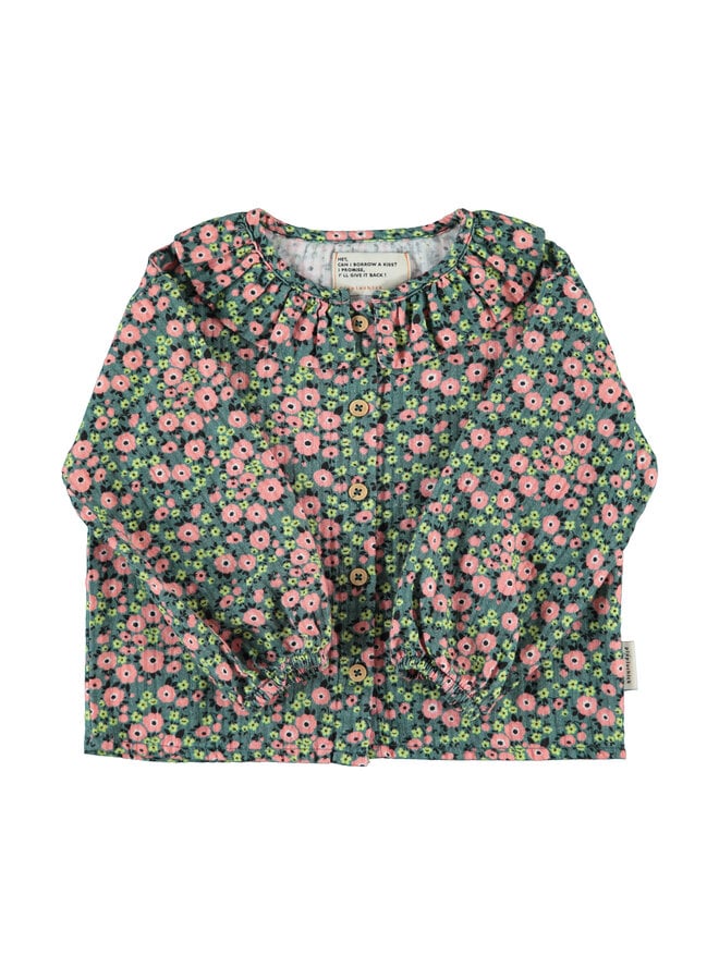 Piupiuchick - Blouse w/ round collar - Green w/ multicolor flowers