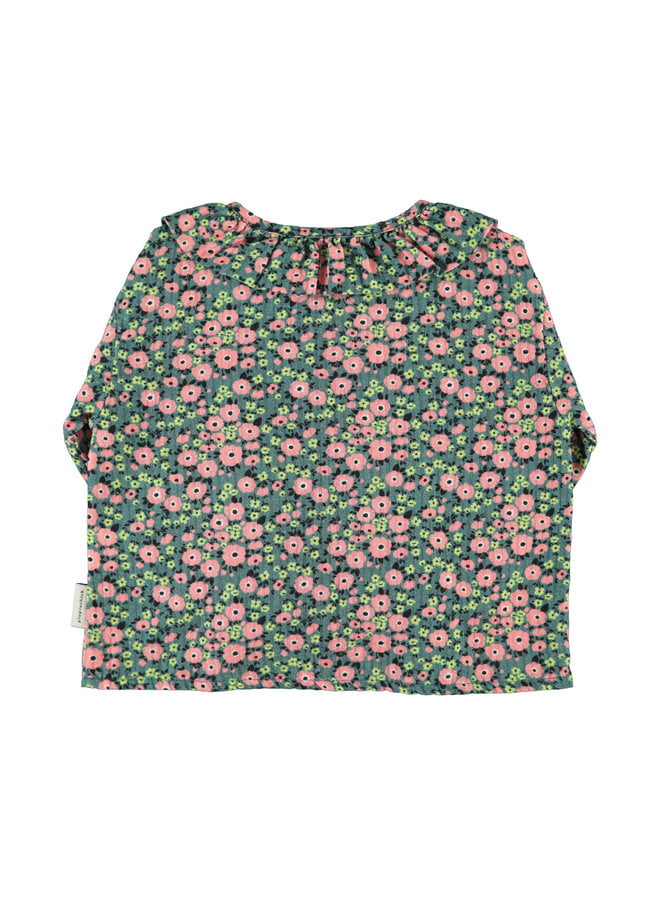 Piupiuchick - Blouse w/ round collar - Green w/ multicolor flowers