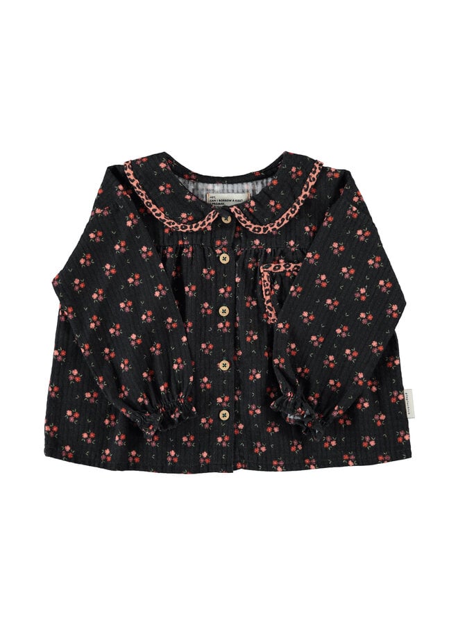Peter Pan collar blouse - Black w/ flowers
