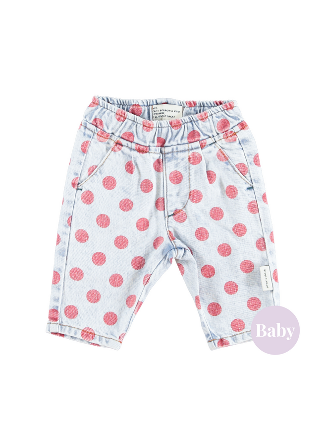 Piupiuchick - Trousers - Light blue denim w/ red dots