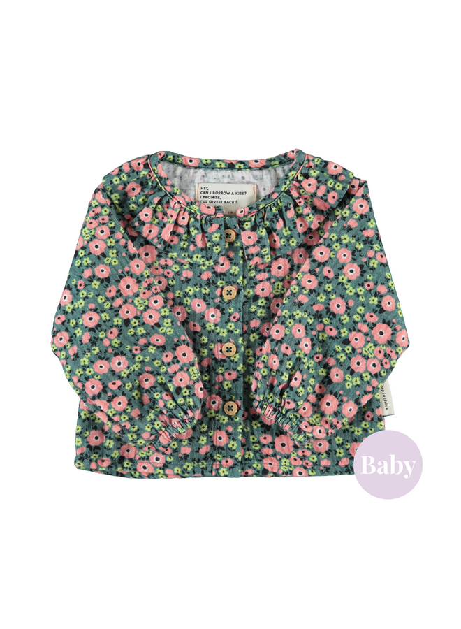 Piupiuchick - Blouse w/ round collar - Green w/ multicolor flowers