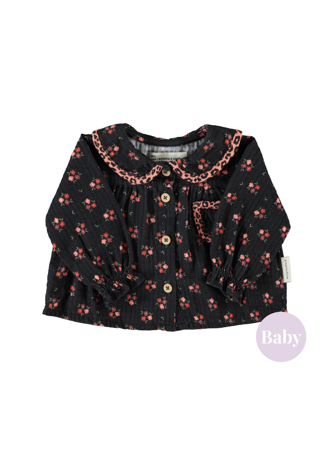 Piupiuchick - Peter Pan collar blouse - Black w/ flowers