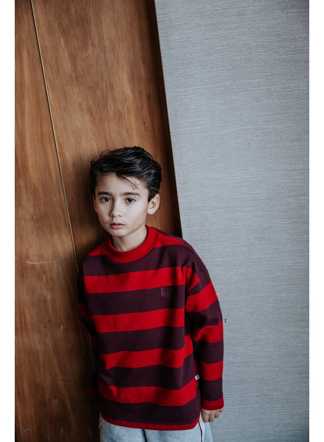 Repose AMS - Boxy sweater - Rusty mulberry block stripe
