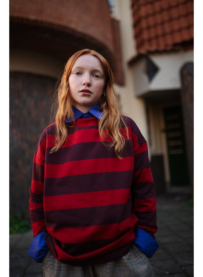 Repose AMS - Boxy sweater - Rusty mulberry block stripe