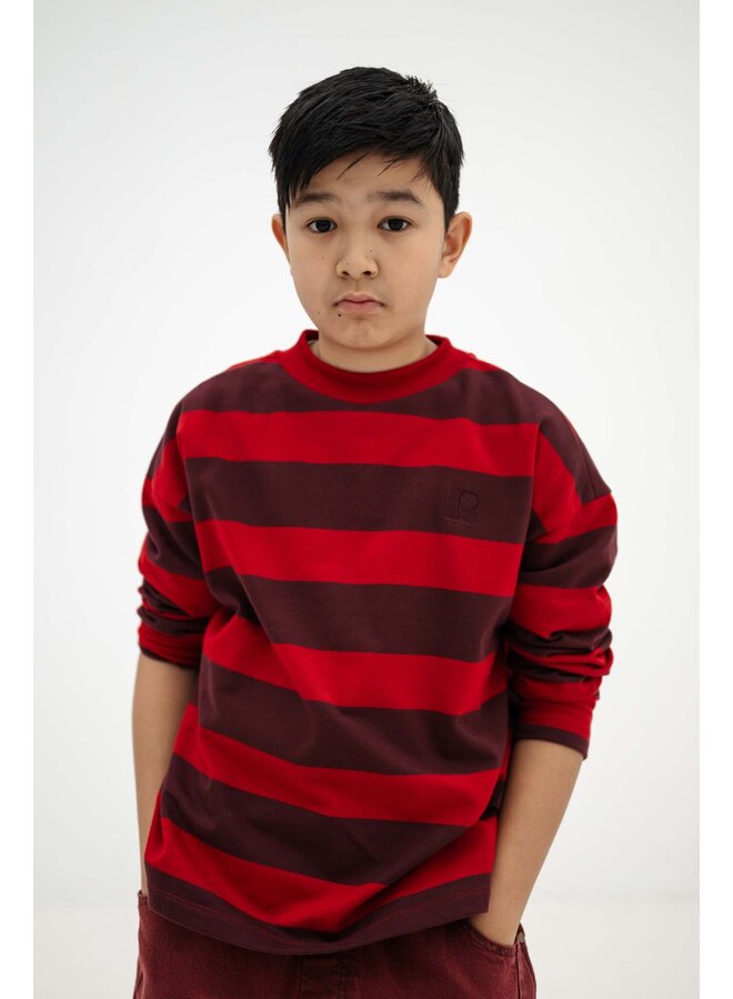 Repose AMS - Boxy sweater - Rusty mulberry block stripe