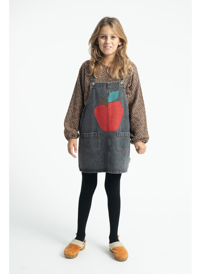 Piupiuchick - Short dress w/ straps - Washed black denim w/ apple print
