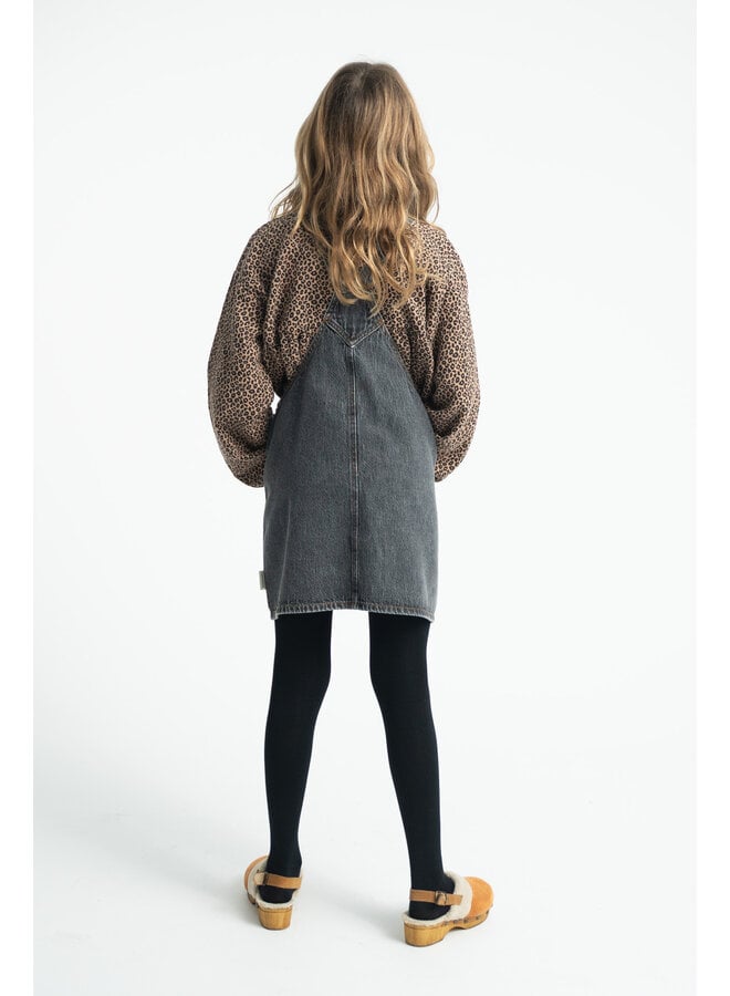 Piupiuchick - Short dress w/ straps - Washed black denim w/ apple print