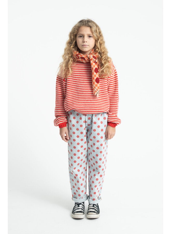 Piupiuchick - Trousers - Light blue denim w/ red dots