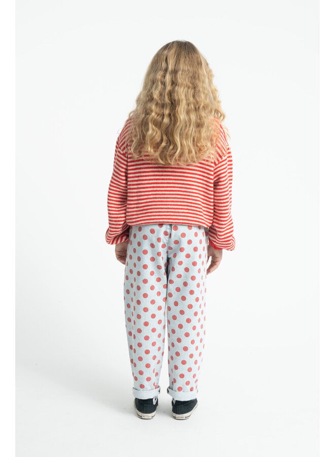 Piupiuchick - Trousers - Light blue denim w/ red dots