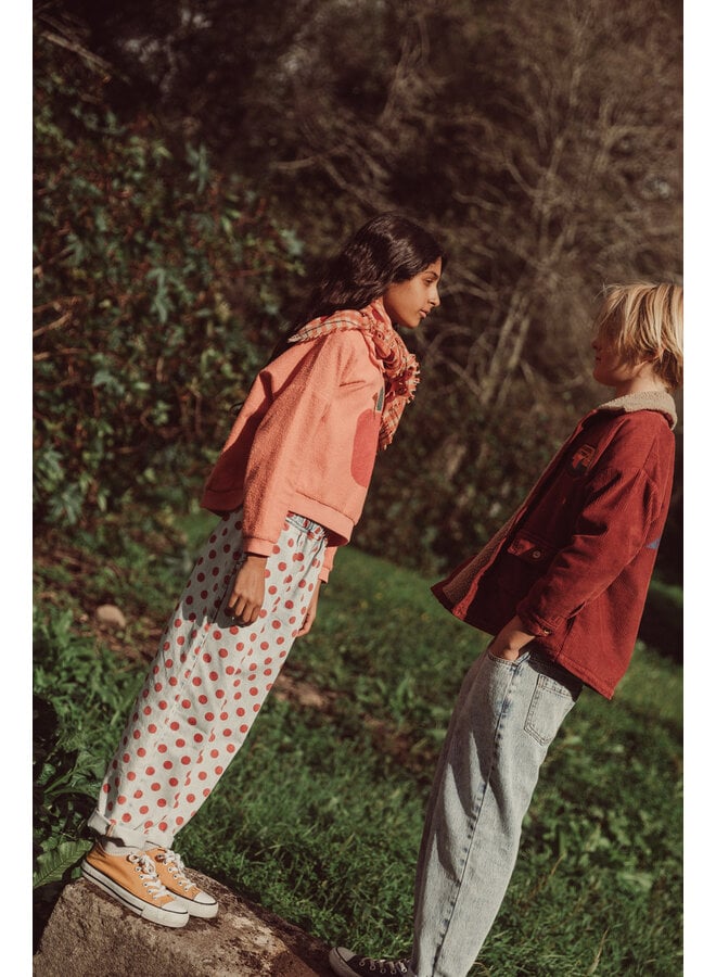 Piupiuchick - Trousers - Light blue denim w/ red dots