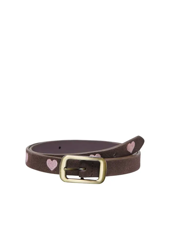 Heart faux suede emb jeans belt - Fudge hearts/pink lady