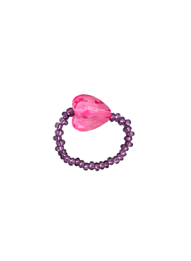 Ring - Paars met roze hartje
