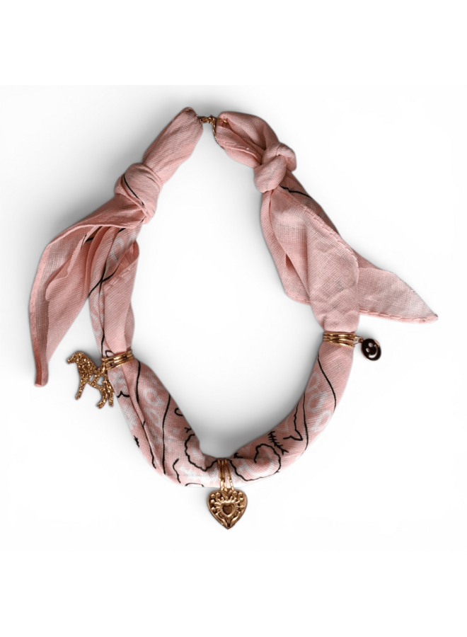 Bandana ketting met bedel - Lichtroze