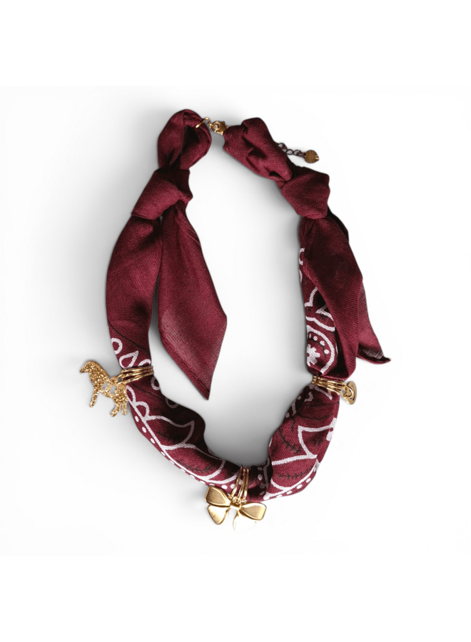 Feestbeest - Bandana ketting met bedel - Donkerrood