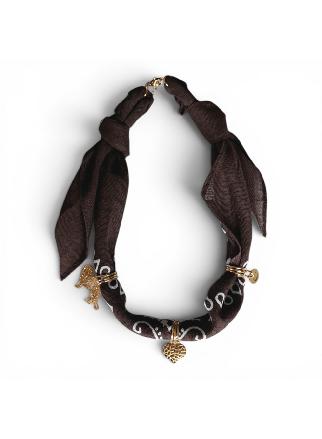 Bandana ketting met bedel - Donkerbruin