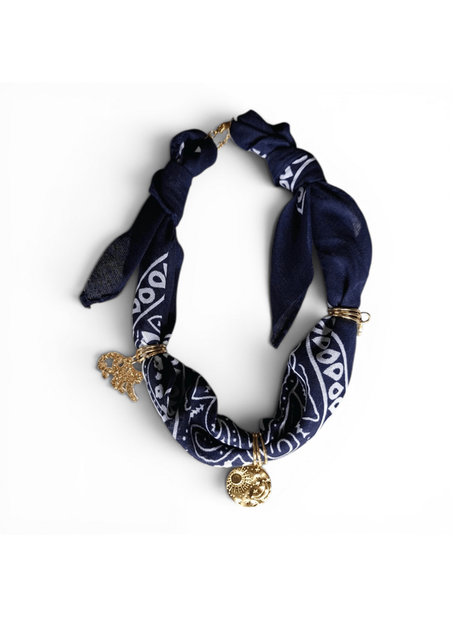 Feestbeest - Bandana ketting met bedel - Donkerblauw