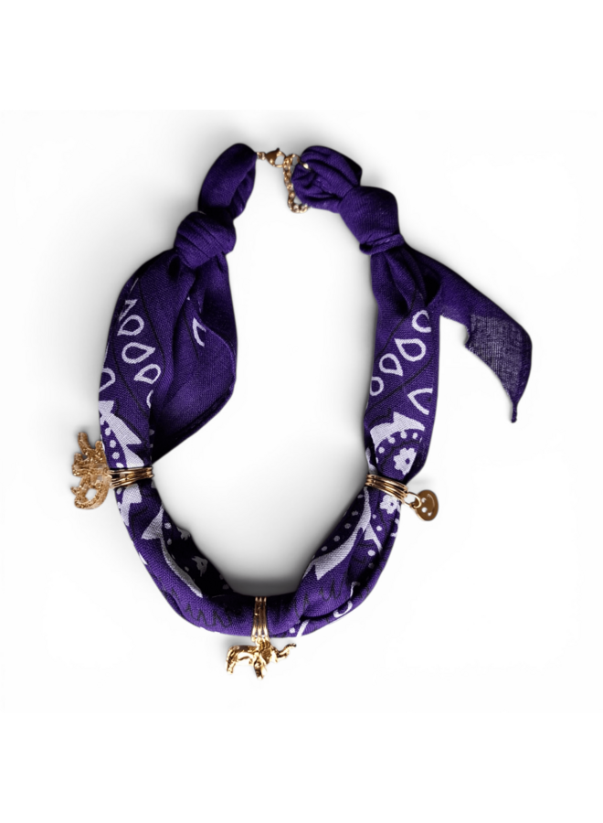 Bandana ketting met bedel - Donkerpaars