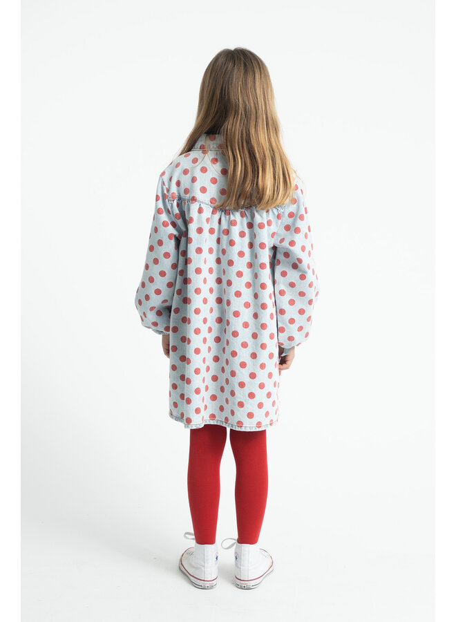 Piupiuchick - Short dress - Light blue denim w/ red dots
