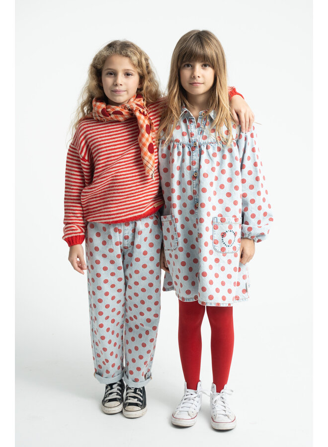 Piupiuchick - Short dress - Light blue denim w/ red dots
