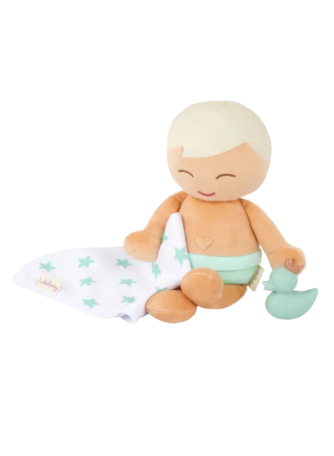 LullaBaby - Plush blond hair boy bath doll & accessory