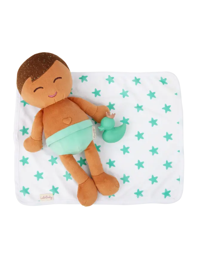 LullaBaby - Plush boy brown hair bath doll & accessory