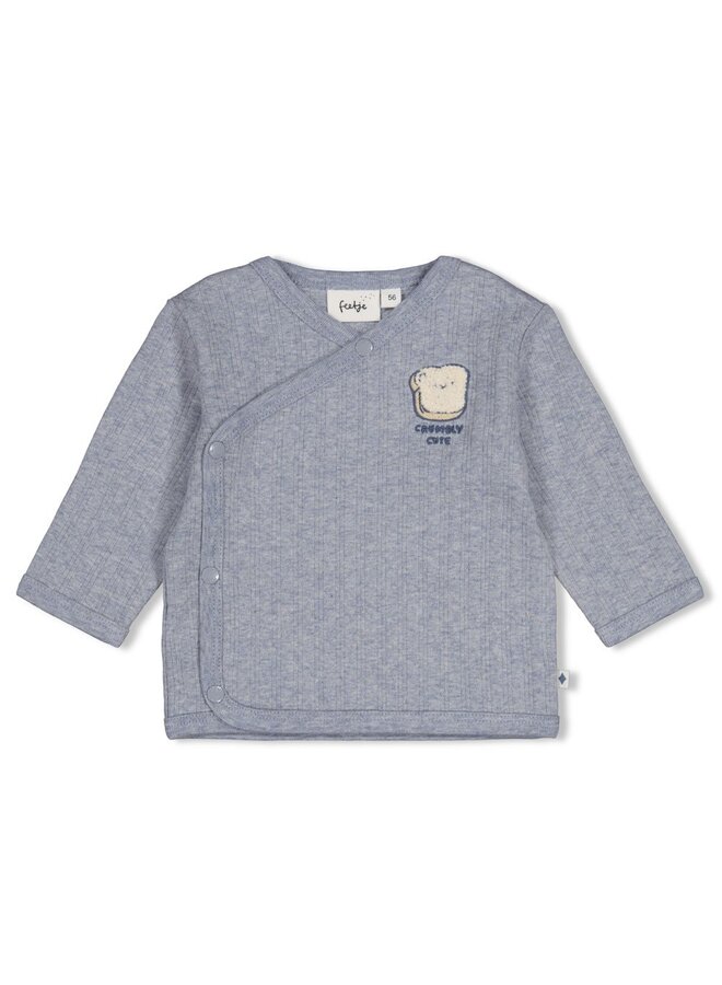 Overslagshirt rib - Breakfast buddy - Blauw melange