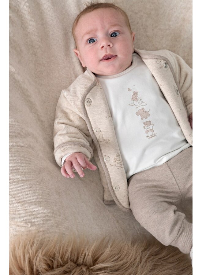 Feetje - Omkeerbaar jasje velours rib - The cuddle company - Taupe melange