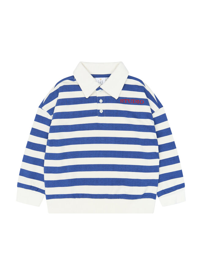 Vidar oversized polo sweatshirt - Mazarine blue striped
