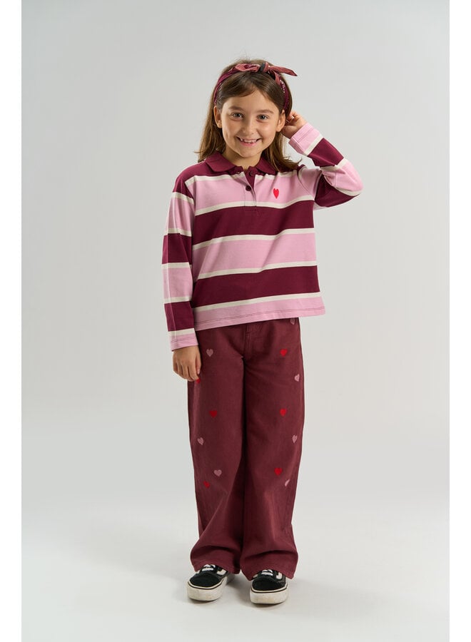 The New - Vidette oversized pique polo - Burgundy striped