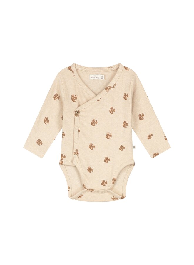 A Tiny Story - Baby romper long sleeve squirrel - Beige melange