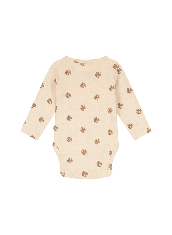 A Tiny Story - Baby romper long sleeve squirrel - Beige melange
