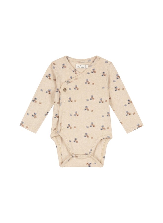 A Tiny Story - Baby romper long sleeve blocks - Beige melange