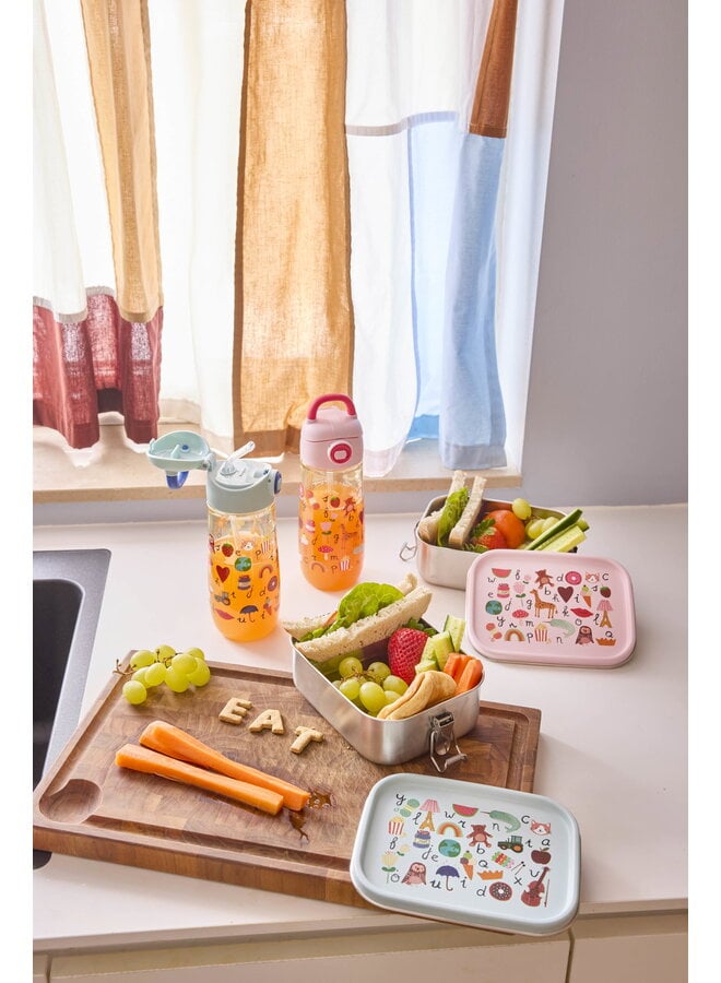 rice - Kleine roestvrijstalen lunchbox - Roze ABC print