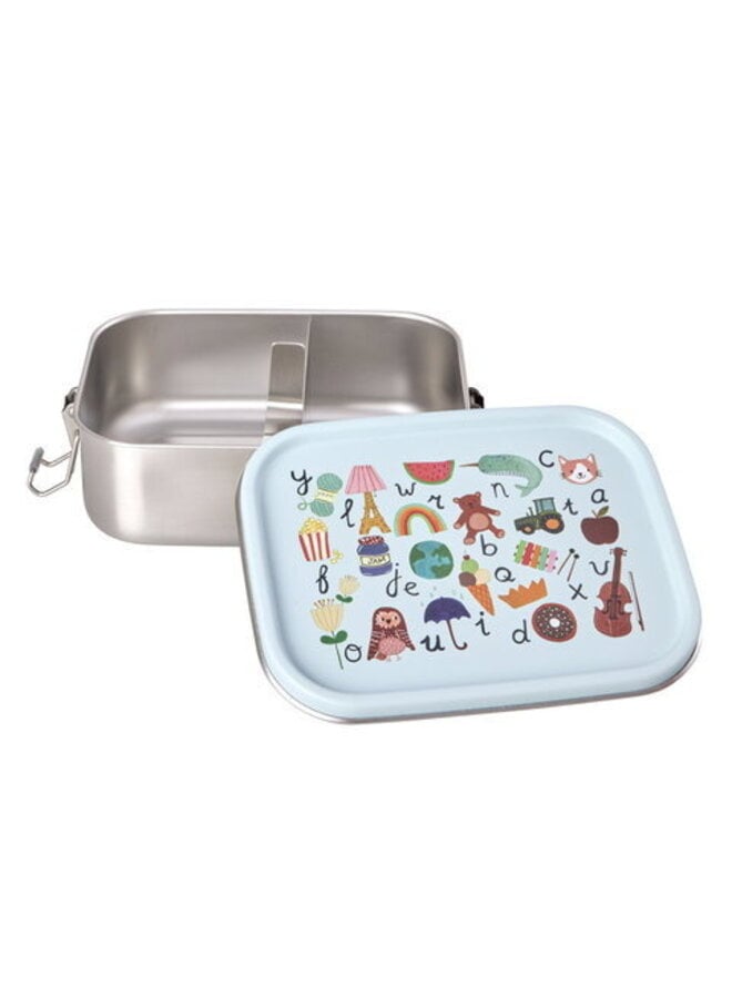 Kleine roestvrijstalen lunchbox - Blauw ABC print