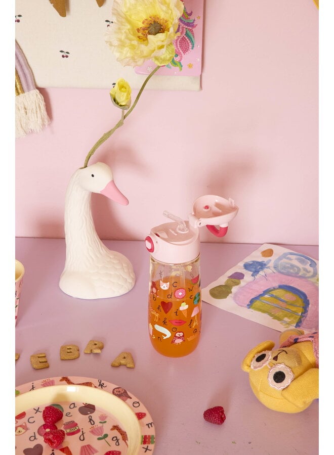 rice - Drinkfles - Roze ABC print