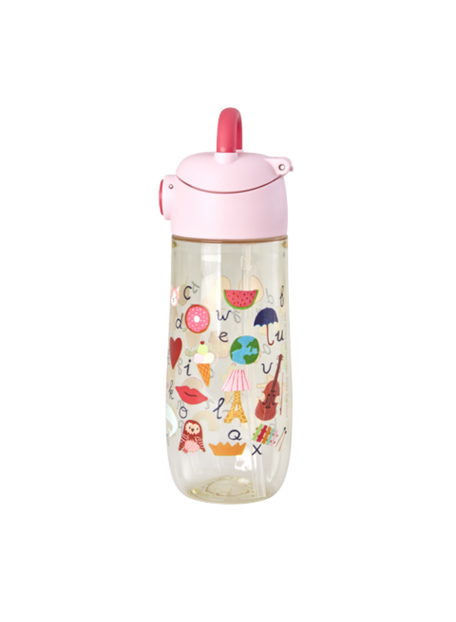rice - Drinkfles - Roze ABC print