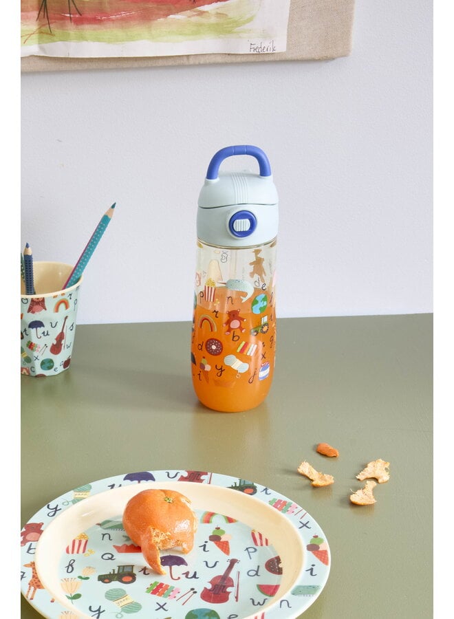 rice - Drinkfles - Blauw ABC print