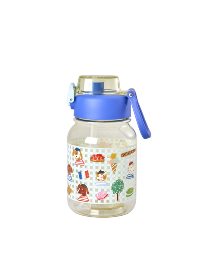 rice - Grote drinkfles - Zacht blauw Paris print