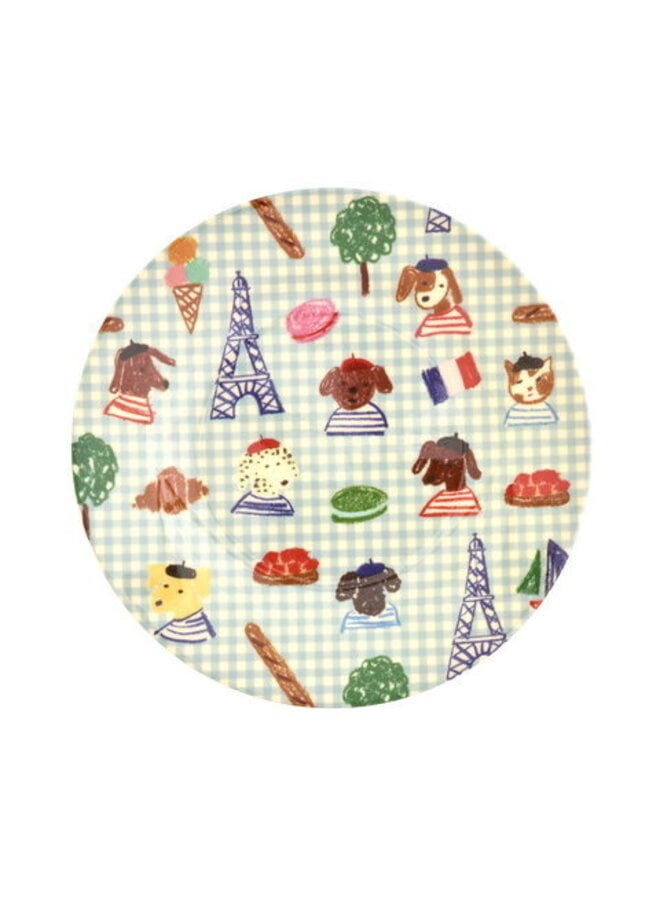 Rond kinderbord - Zacht blauw Paris print