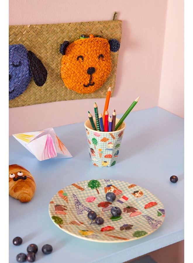 rice - Medium melamine beker - Zacht blauw Paris print
